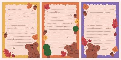 Set of cute hand drawn bear memo scrapbook and notes templates vector