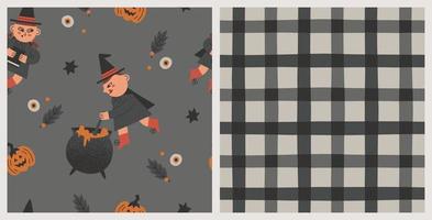 Set of handdrawn halloween witches pattern vector