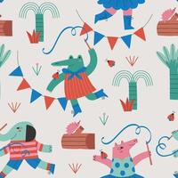 Cute hand drawn of party forest animal seamless pattern vector