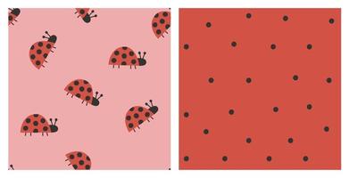 Cute Handdrawn Ladybug Seamless Pattern. Hand drawn Polka Dots Pattern. Nursery Seamless Pattern. vector