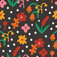 Cute seamless surface pattern with colourful flowers and leaves vector