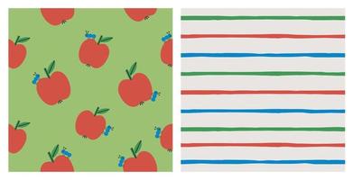 Nursery Seamless Patten With Ants And Apples. Girl And Boy Fashion Clothes Collection. Hand Drawn Colourful stripe vector