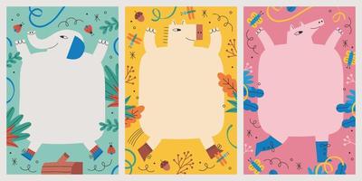 Set of children memo scrapbook and notes animal forest templates vector