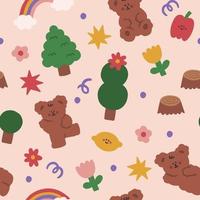 Hand drawn summer bear seamless pattern vector