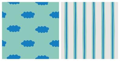 Handdrawn of simple cloud and retro striped seamless pattern vector