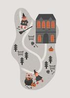 Flat handdrawn vector of halloween map illustration