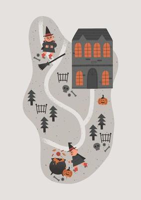 Flat handdrawn vector of halloween map illustration