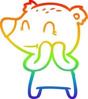 dibujo de línea de gradiente de arco iris dibujos animados de oso sonriente vector