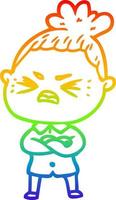 rainbow gradient line drawing cartoon angry woman vector