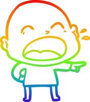 rainbow gradient line drawing cartoon shouting bald man vector