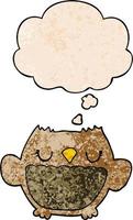 cartoon owl and thought bubble in grunge texture pattern style vector