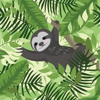 Cute sloth in greeney forest seamless pattern .eps vector