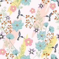 Cute humming bird in wild flower  seamless pattern vector