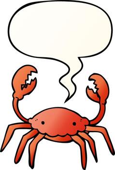 cartoon crab and speech bubble in smooth gradient style vector