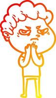 warm gradient line drawing cartoon angry man vector
