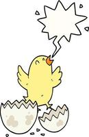 cartoon bird hatching from egg and speech bubble vector