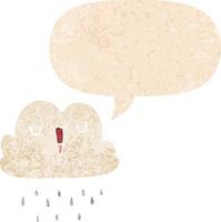 cartoon storm cloud and speech bubble in retro textured style vector