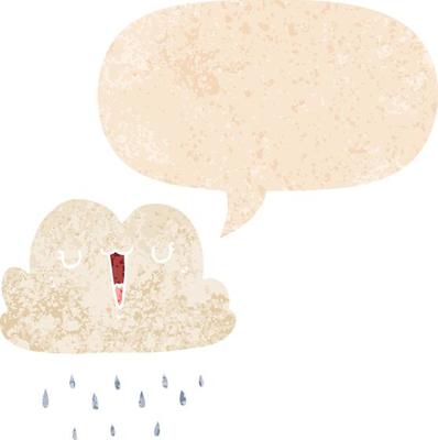 cartoon storm cloud and speech bubble in retro textured style