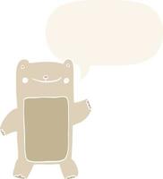 cartoon teddy bear and speech bubble in retro style vector