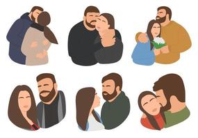 A set of stickers for a couple in love on an isolated neutral background vector