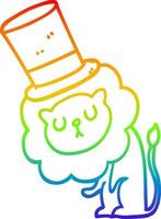 dibujo de línea de gradiente de arco iris lindo león de dibujos animados con sombrero de copa vector