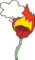 cartoon flaming rose and thought bubble vector