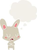 cartoon rabbit talking and thought bubble in retro style vector