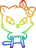 gato de dibujos animados de dibujo de línea de gradiente de arco iris vector