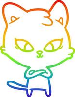 rainbow gradient line drawing cute cartoon cat vector