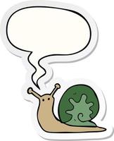 cartoon snail and speech bubble sticker vector