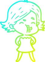 cold gradient line drawing cartoon girl pulling face vector