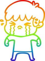 rainbow gradient line drawing cartoon boy crying vector