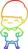 rainbow gradient line drawing cartoon smug boy vector