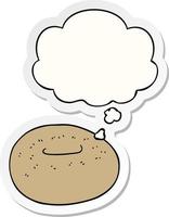 cartoon donut and thought bubble as a printed sticker vector