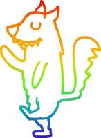 rainbow gradient line drawing cartoon fox walking vector