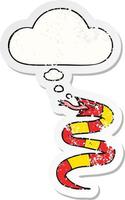 cartoon snake and thought bubble as a distressed worn sticker vector