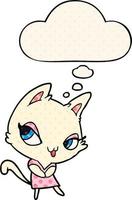 cartoon female cat and thought bubble in comic book style vector