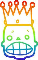rainbow gradient line drawing cartoon spooky skull face with crown vector