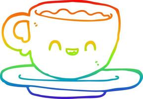 rainbow gradient line drawing cartoon hot cup of coffee vector