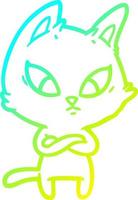 cold gradient line drawing confused cartoon cat vector