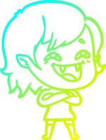 cold gradient line drawing cartoon laughing vampire girl vector