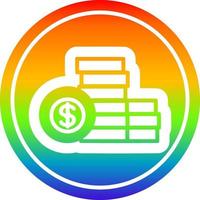 dinero apilado circular en el espectro del arco iris vector