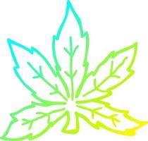 cold gradient line drawing cartoon marijuana leaf vector