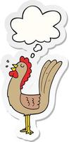 cartoon rooster and thought bubble as a printed sticker vector