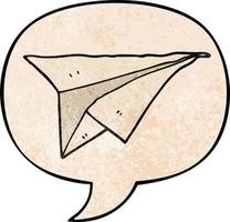 cartoon paper airplane and speech bubble in retro texture style vector