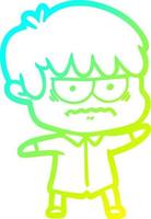 cold gradient line drawing annoyed cartoon boy vector