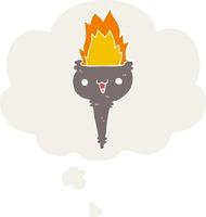 cartoon flaming chalice and thought bubble in retro style vector