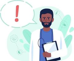 Important information from doctor 2D vector isolated illustration. Health flat character on cartoon background. Colourful editable scene for mobile, website, presentation