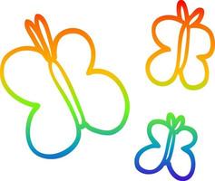 rainbow gradient line drawing cartoon butterflies vector