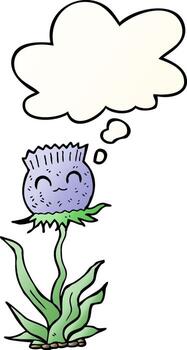 cartoon thistle and thought bubble in smooth gradient style vector